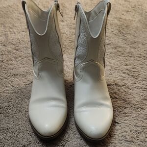 White Western-Style Ankle Boots